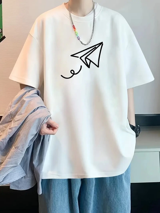 Kadın Baskılı T-Shirt Kısa Kol Bisiklet Yaka Ovarsize Rahat Kalıp Tişört -  Beyaz