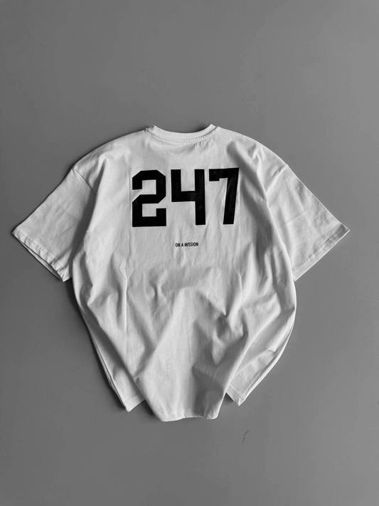 Erkek Penye Compack Baskılı Oversize Bisiklet Yaka Kısa Kol Yazlık T-shirt - Beyaz