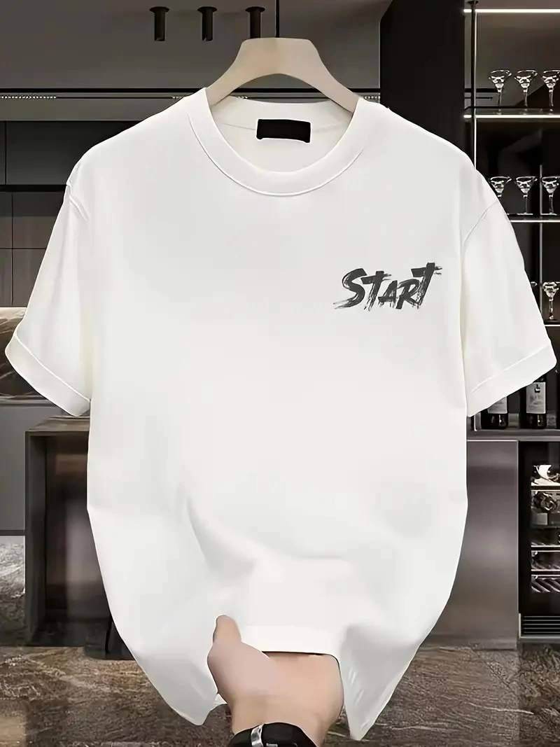 Erkek Baskılı T-Shirt Kısa Kol Bisiklet Yaka Regular Fit Rahat Kalıp Tişört -  Beyaz
