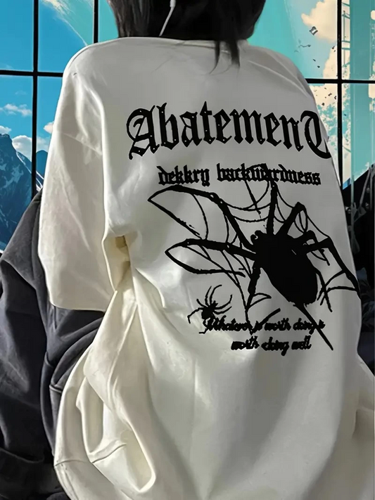Kadın Örümcek Baskılı Bisiklet Yaka T-shirt - Beyaz
