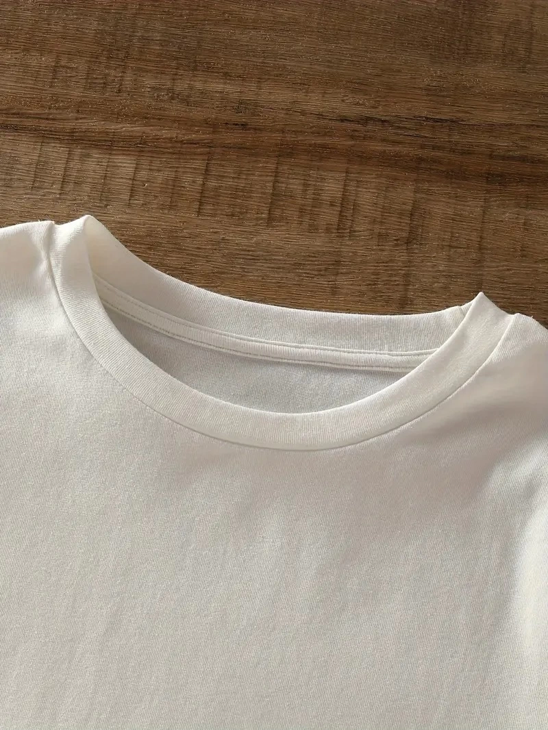 Kadın Bisiklet yaka Baskılı Kısa Kol Yazlık T-shirt - Beyaz