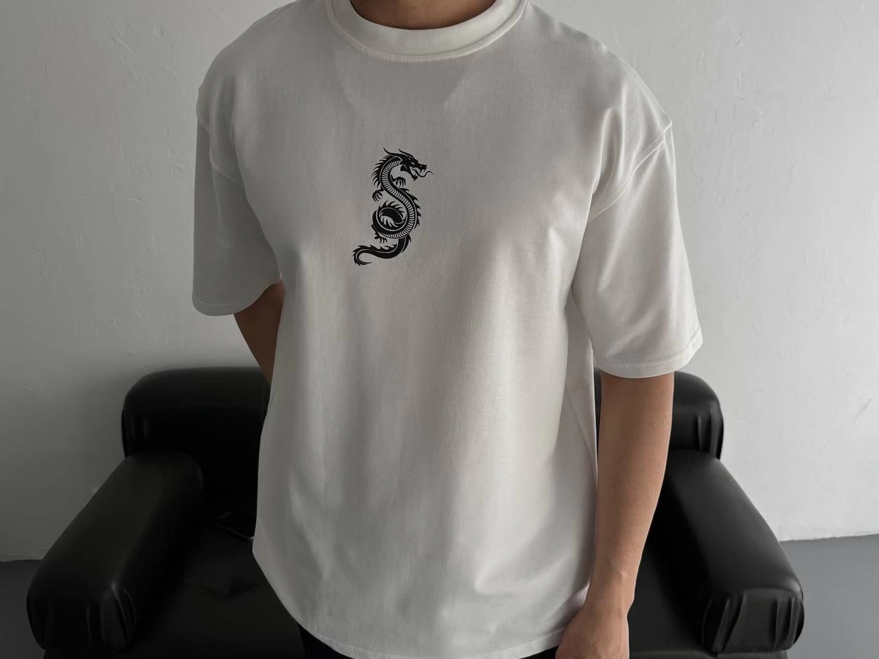 Erkek Baskılı Oversize Bisiklet Yaka  Kısa kol T-shirt - Beyaz
