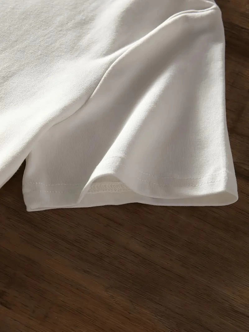 Kadın Bisiklet yaka Baskılı Kısa Kol Yazlık T-shirt - Beyaz