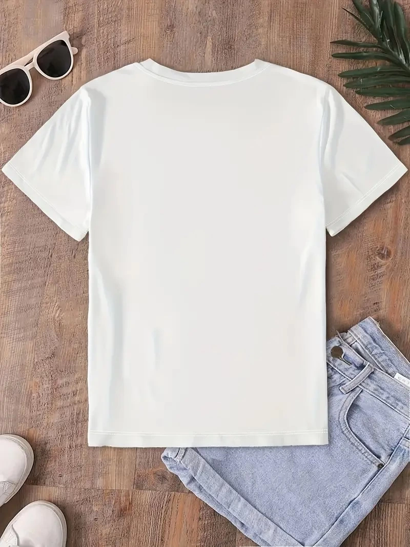 Kadın Fiyonk Baskılı Oversize Bisiklet Yaka T-shirt - Beyaz