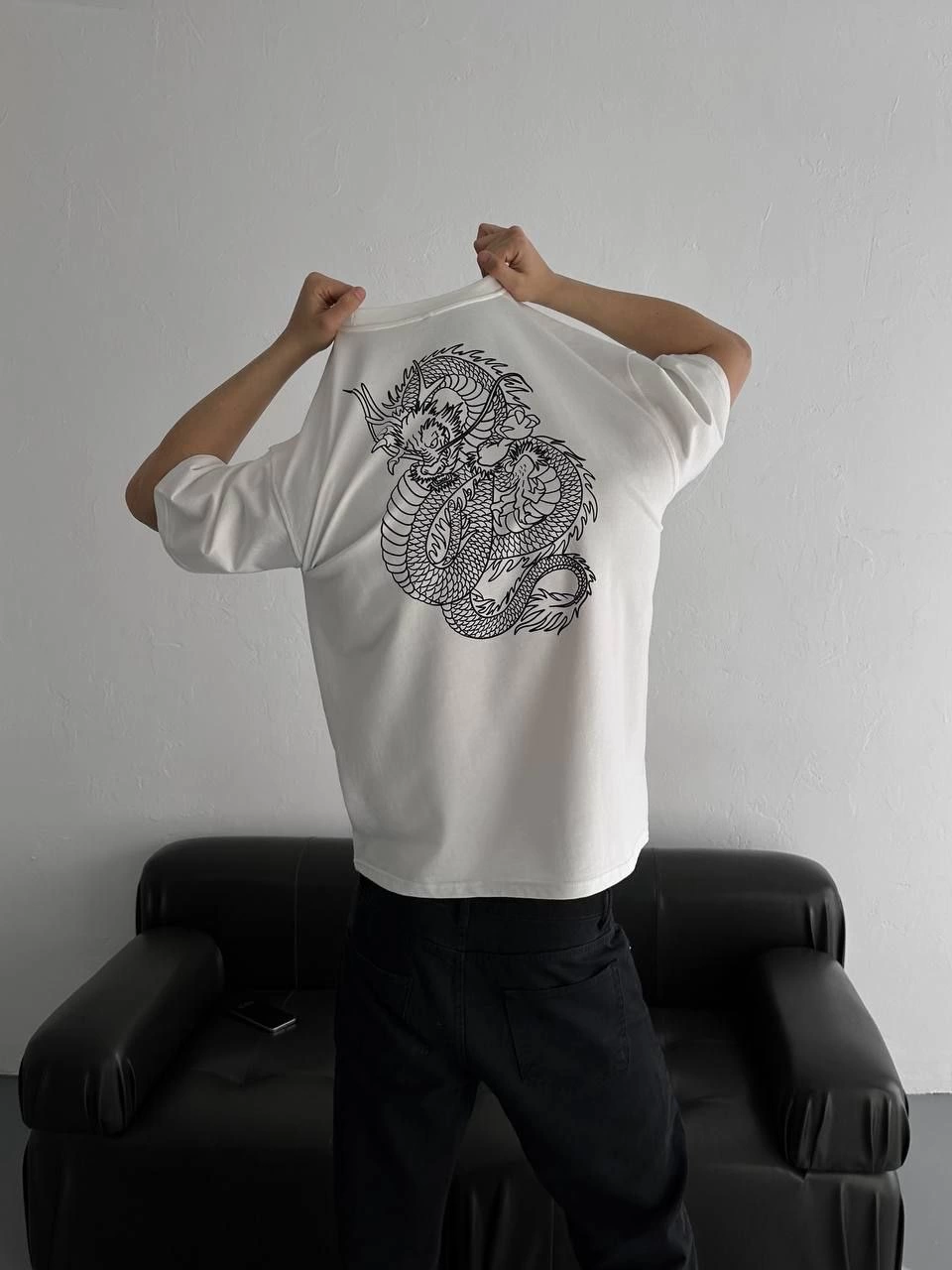 Erkek Baskılı Oversize Bisiklet Yaka  Kısa kol T-shirt - Beyaz