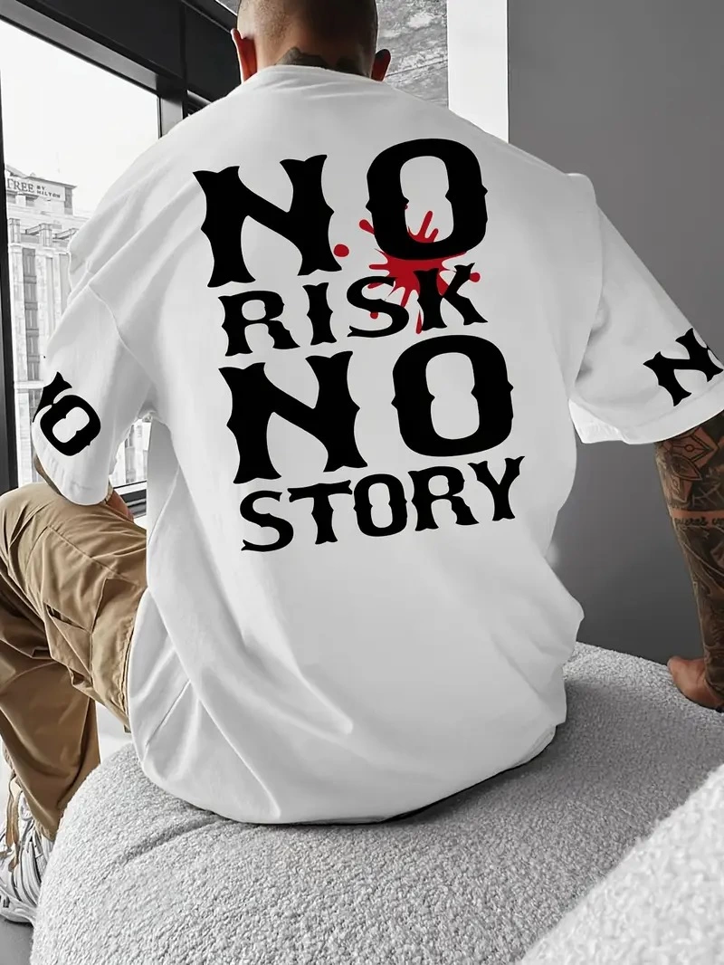 ERKEK No Risk No Story Baskılı  Bisiklet Yaka Tişort - Beyaz