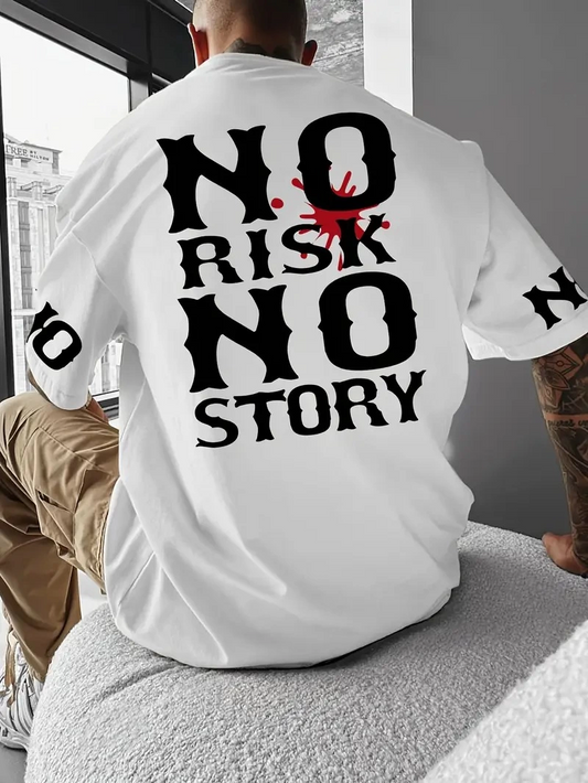 ERKEK No Risk No Story Baskılı  Bisiklet Yaka Tişort - Beyaz