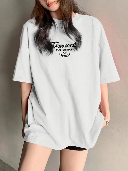 Kadın Thousand Baskılı Bisiklet Yaka T-shirt - Beyaz