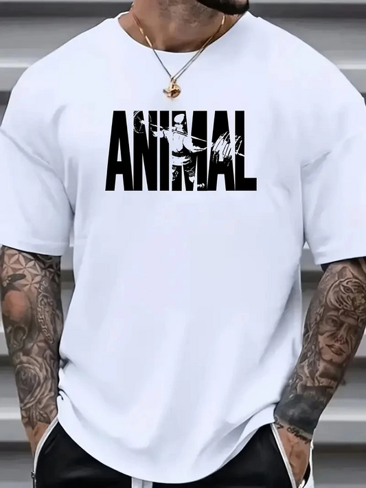 Erkek ANIMAL Desen Baskılı Oversive Tişört Grafik Tişört - Beyaz