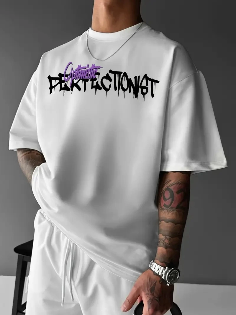 Erkek Baskılı Tişort Bisiklet Yaka Kısa kol t-shirt - Beyaz