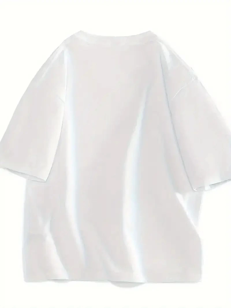 Kadın Gülücük Baskılı Tişort Kısa Kol Bisiklet Yaka Ovarsize T-Shirt -  Beyaz