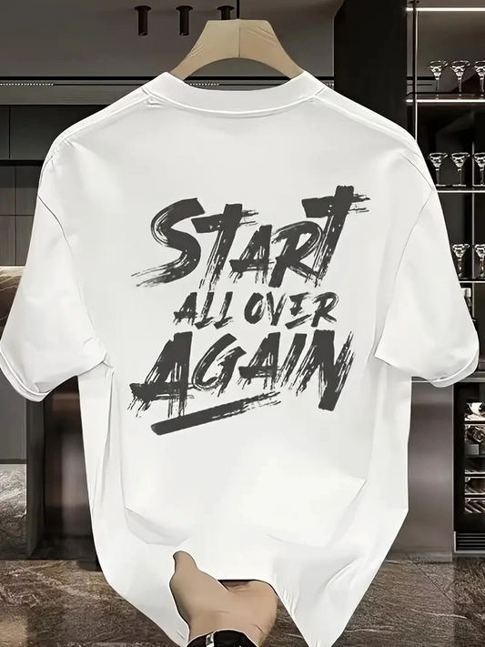 Erkek Baskılı T-Shirt Kısa Kol Bisiklet Yaka Regular Fit Rahat Kalıp Tişört -  Beyaz