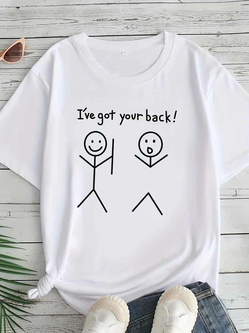Kadın "I've Got Your Back" Baskılı Kısa kol Tişört - Beyaz