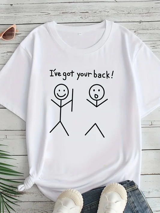 Kadın "I've Got Your Back" Baskılı Kısa kol Tişört - Beyaz