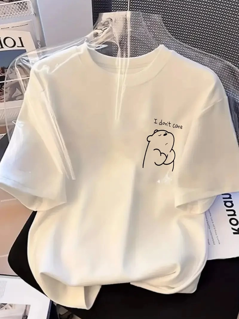 Kadın T-Shirt Kısa Kollu, "Umrumda Değil" Baskılı tişort - Beyaz