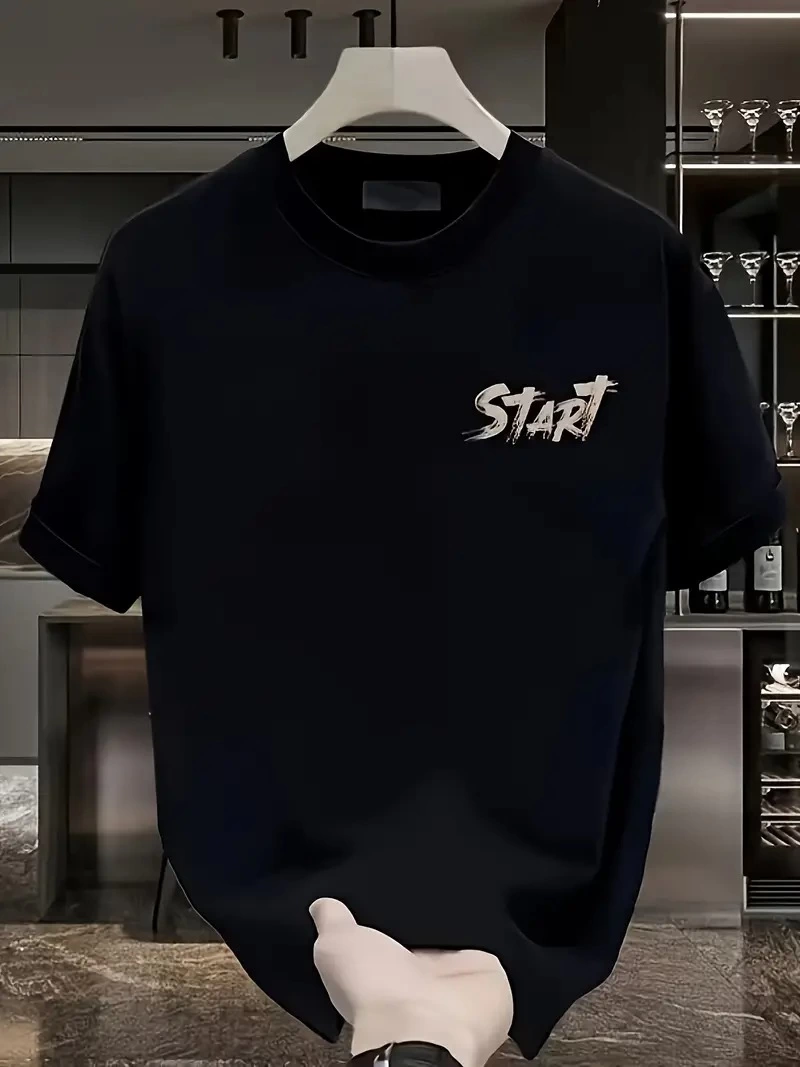 Erkek Baskılı T-Shirt Kısa Kol Bisiklet Yaka Regular Fit Rahat Kalıp Tişört -  Siyah