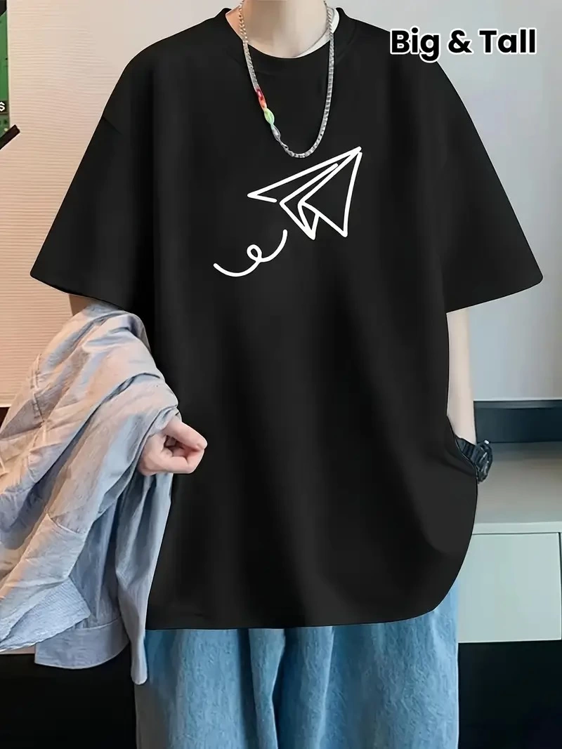Kadın Baskılı T-Shirt Kısa Kol Bisiklet Yaka Ovarsize Rahat Kalıp Tişört -  Siyah