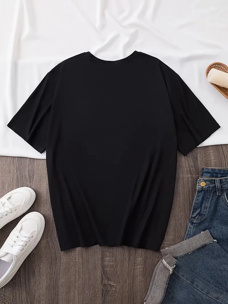 Kadın Baskılı Tişort Kısa Kol Bisiklet Yaka Ovarsize T-Shirt -  Siyah