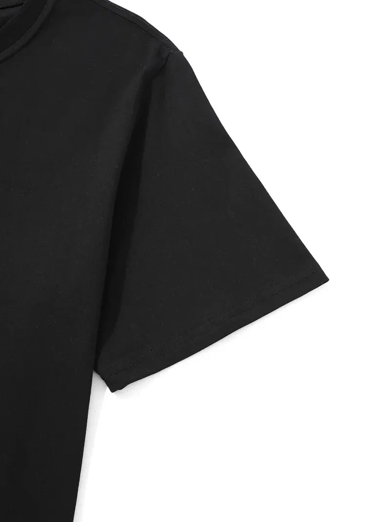 Kadın Baskılı T-Shirt Kısa Kol Bisiklet Yaka Ovarsize Rahat Kalıp Tişört -  Siyah