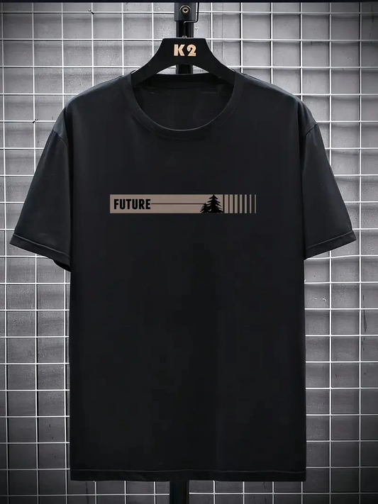 Erkek Penye Compack FUTRE Baskılı Kısa Kol Bisiklet Yaka T-shirt - Siyah