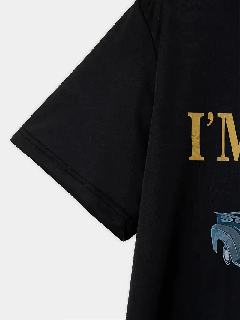 Erkek Araba Baskılı Kısa kol t-shirt - Siyah