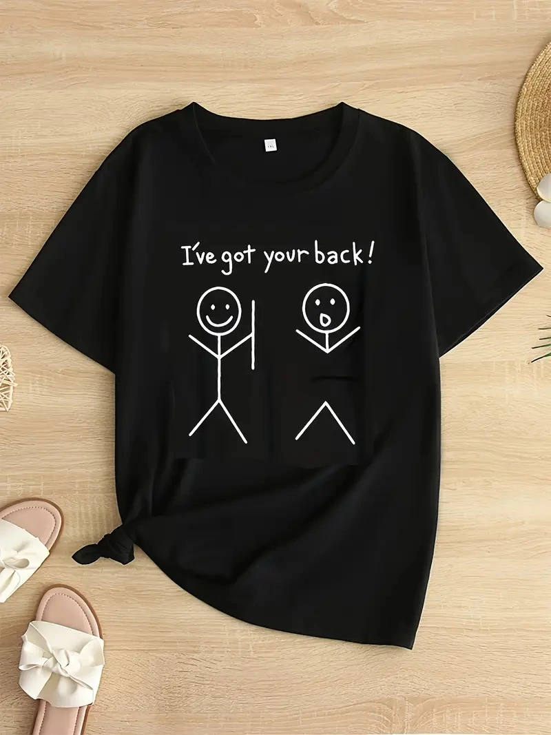 Kadın "I've Got Your Back" Baslılı tişört - Siyah