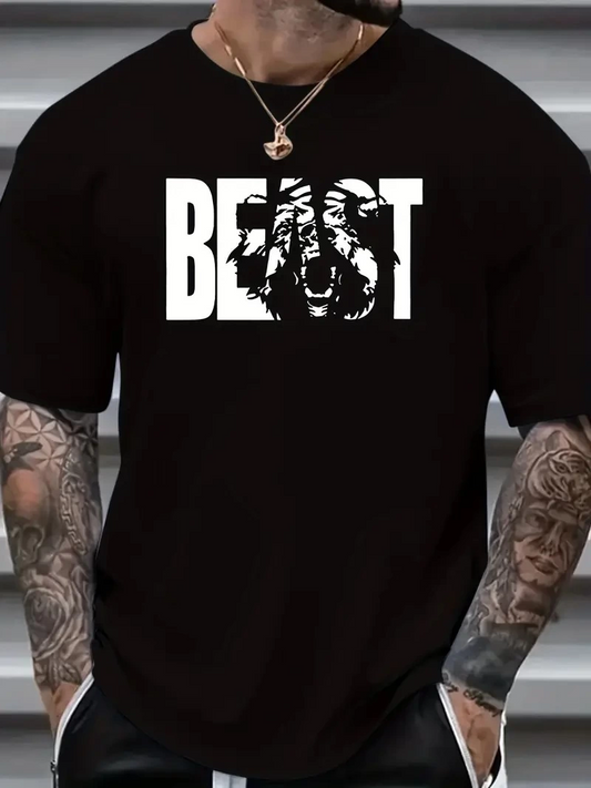 Erkek Baskılı Tişort Kısa Kol Bisiklet Yaka Ovarsize T-Shirt -  Siyah