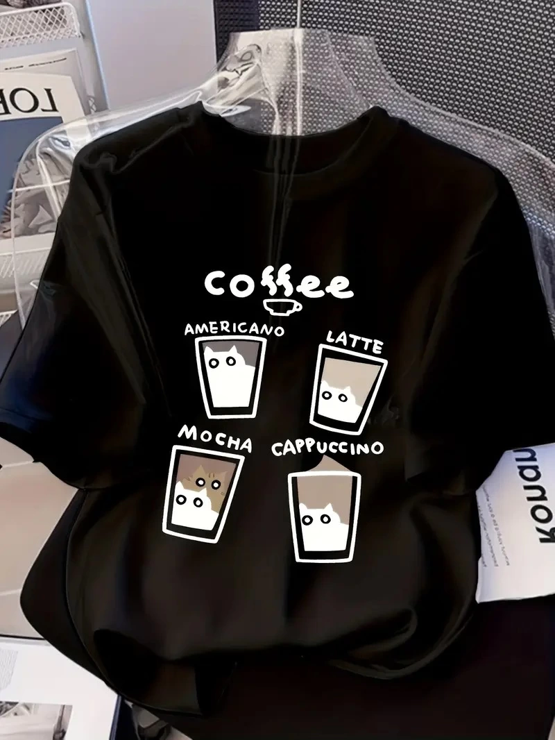 Kadın Baskılı T-Shirt Kısa Kol Bisiklet Yaka Ovarsize Rahat Kalıp Tişört -  Siyah