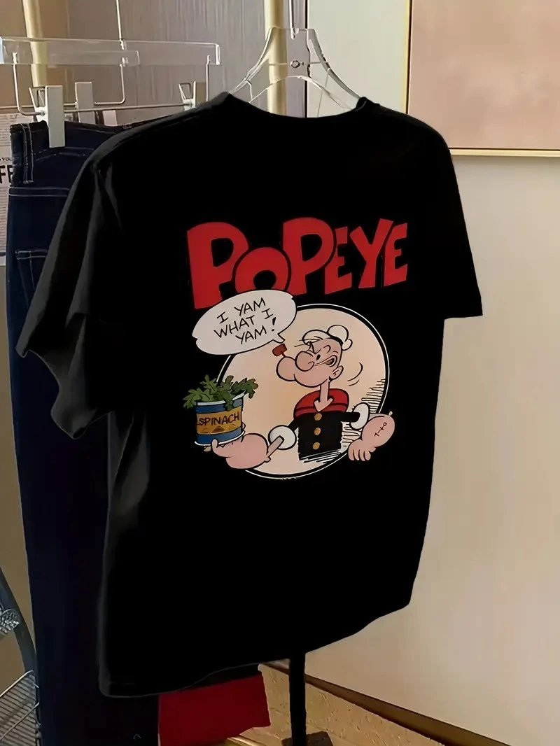 Erkek Popeye Baskılı Kısa kollu Tişort- Siyah