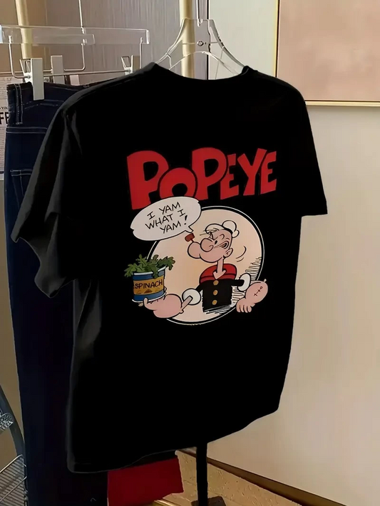 Erkek Popeye Baskılı Kısa kollu Tişort- Siyah