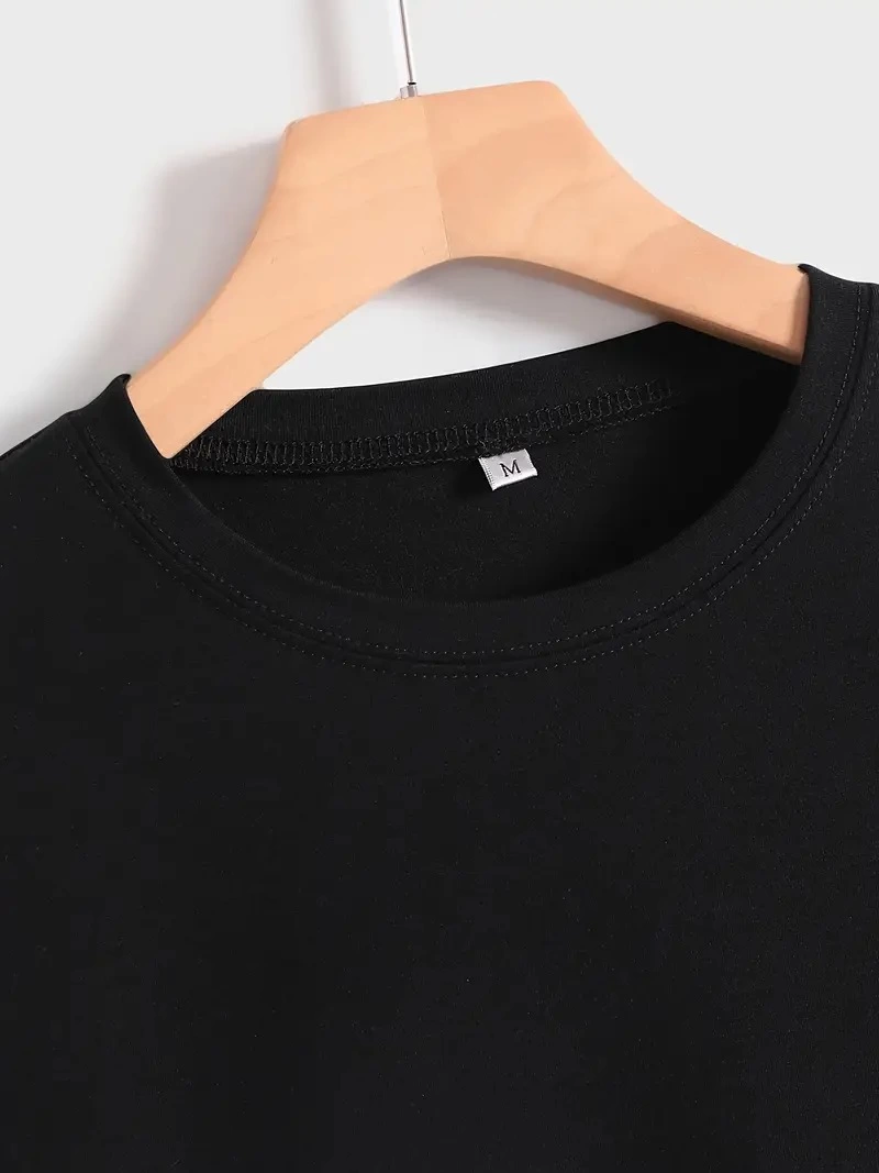 Kadın Penye Compack Baskılı Kısa Kol Bisiklet Yaka T-shirt - Siyah