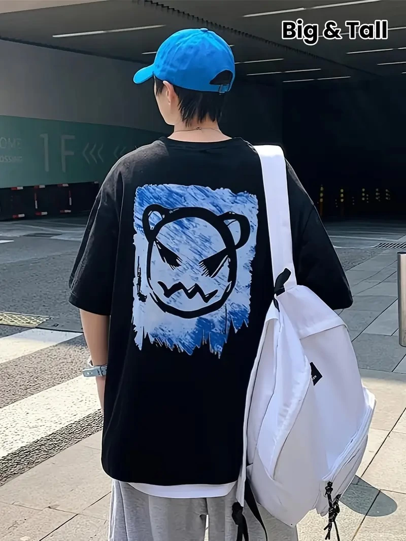 ERKEK Bisiklet Yaka Kore tarzı baskı Kısa Kol t-shirt - Siyah