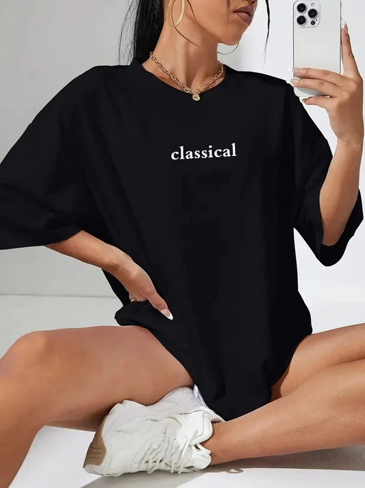 Kadın Penye Compack Classical Baskılı Kısa kol Tişort - Siyah