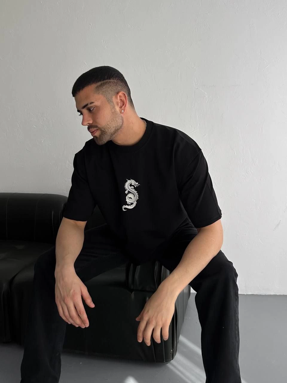 Erkek Baskılı T-Shirt Kısa Kol Bisiklet Yaka Regular Fit Rahat Kalıp Günlük Tişört - Siyah