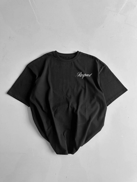 Erkek Penye Compack Baskılı Oversize Bisiklet Yaka Kısa Kol Yazlık T-shirt - Siyah