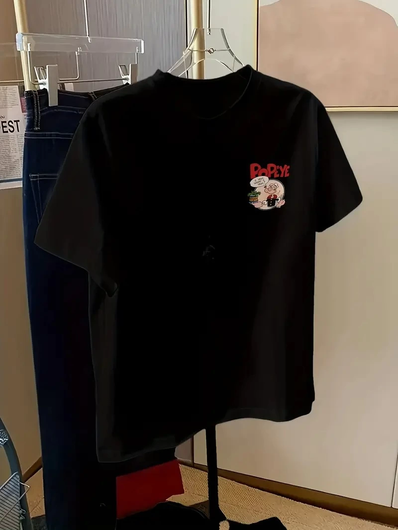 Erkek Popeye Baskılı Kısa kollu Tişort- Siyah