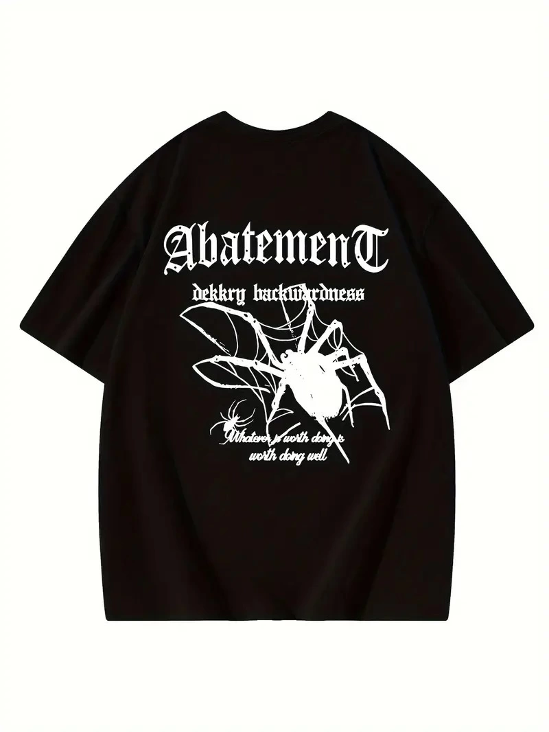 Kadın Örümcek Baskılı Bisiklet Yaka T-shirt - Siyah