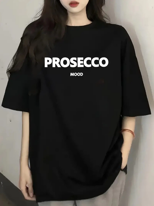 Kadın Penye Compack Baskılı Kısa Kol Bisiklet Yaka T-shirt - Siyah