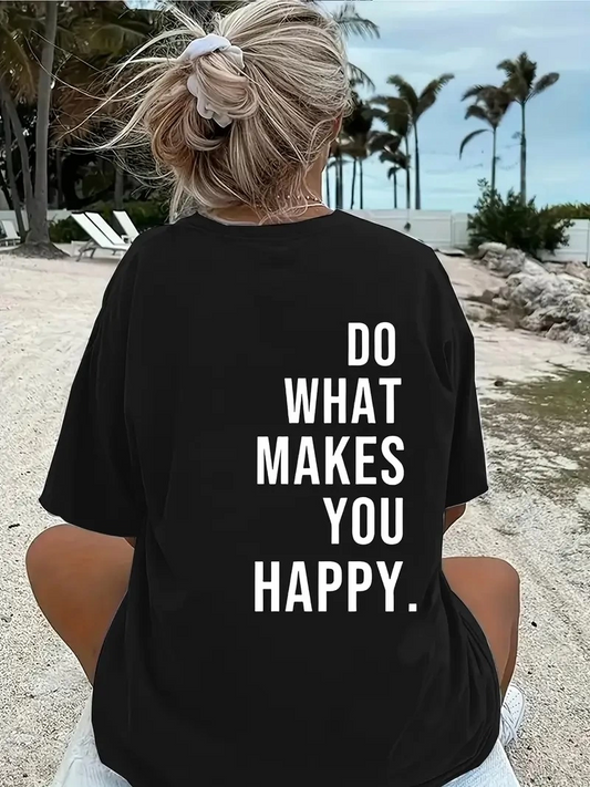Kadın Baskılı T-Shirt Kısa Kol Bisiklet Yaka Ovarsize Rahat Kalıp Tişört -  Siyah