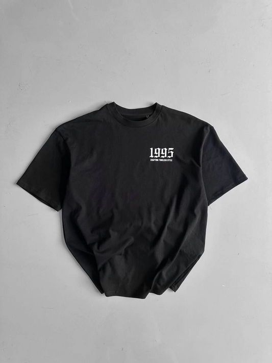 Erkek Penye Compack Baskılı Oversize Bisiklet Yaka Kısa Kol Yazlık T-shirt - Siyah