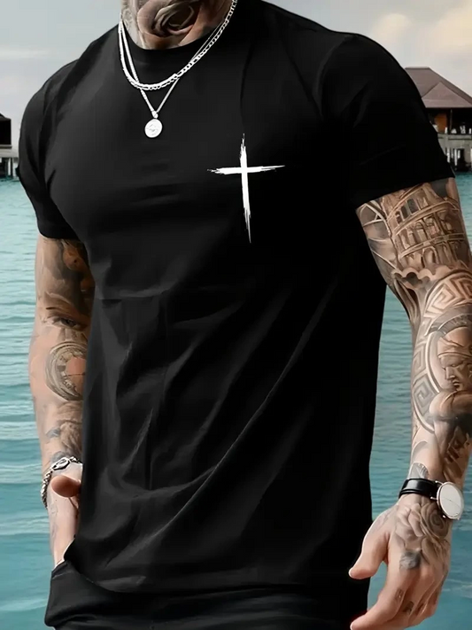 Erkek Baskılı Bisiklet Yaka Kısa Kol T-shirt - Siyah