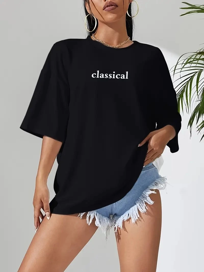 Kadın Penye Compack Classical Baskılı Kısa kol Tişort - Siyah