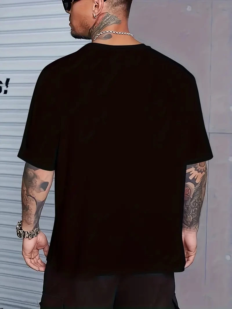 Erkek Baskılı T-Shirt Kısa Kol Bisiklet Yaka Regular Fit Rahat Kalıp Günlük Tişört - Siyah