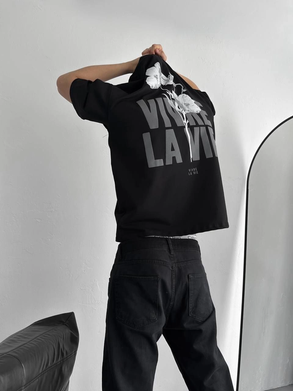 ERKEK Baskılı Oversize Bisiklet Yaka Kısa kol  T-shirt - Siyah