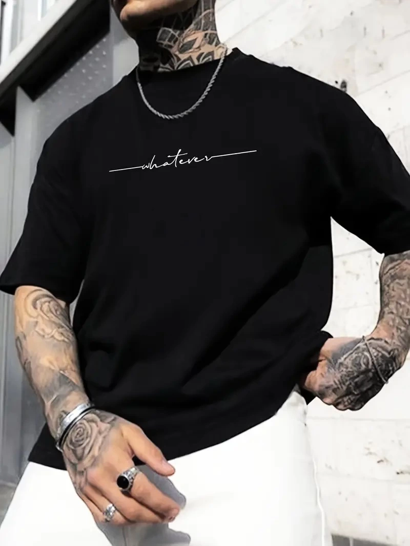 Erkek Baskılı T-Shirt Kısa Kol Bisiklet Yaka Regular Fit Rahat Kalıp Günlük Tişört - Siyah