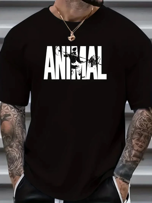 Erkek ANIMAL Desen Baskı Tişört - Siyah