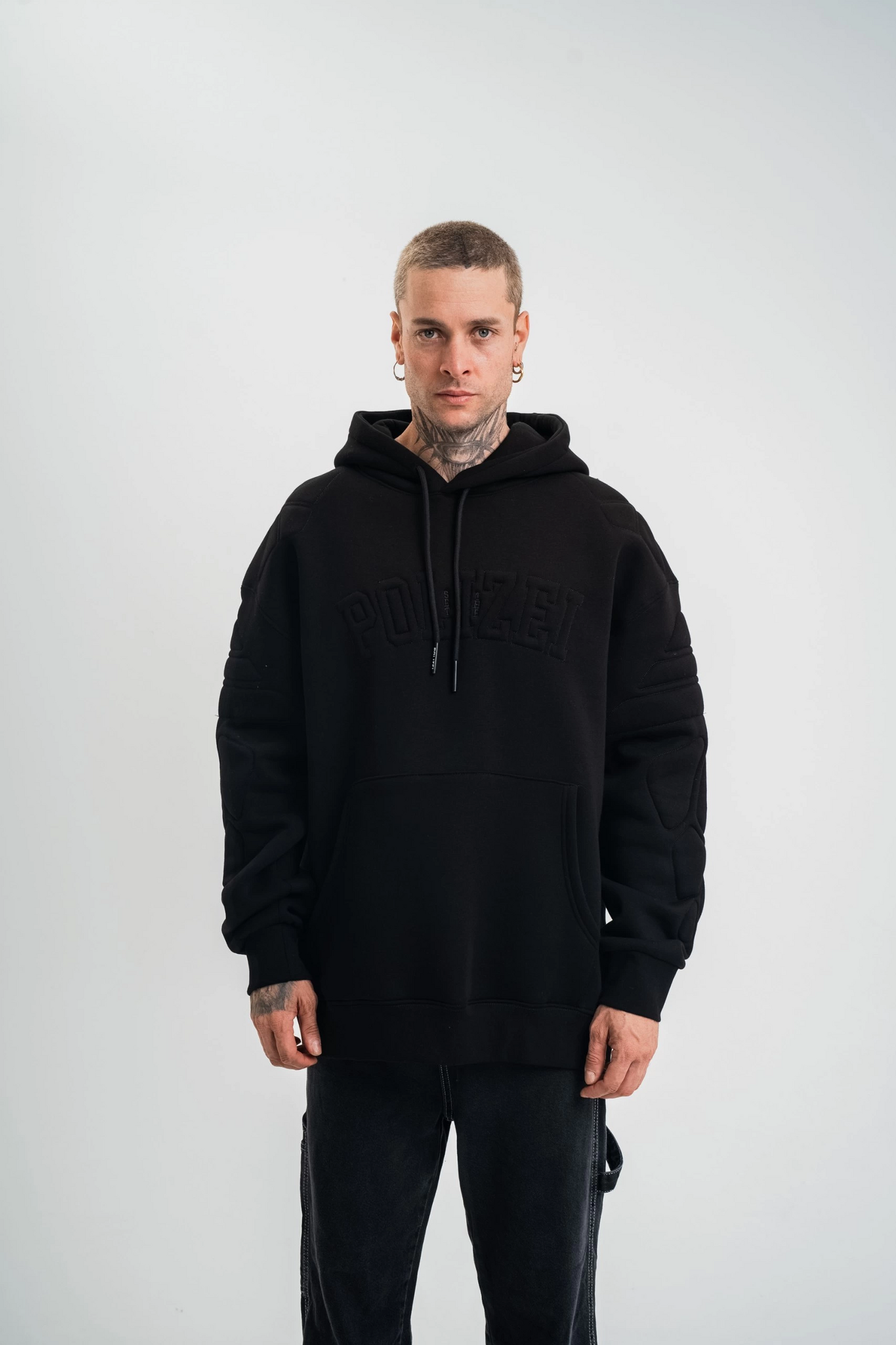 Erkek Oversize Kapşonlu Nakışlı SweatShirt - Siyah