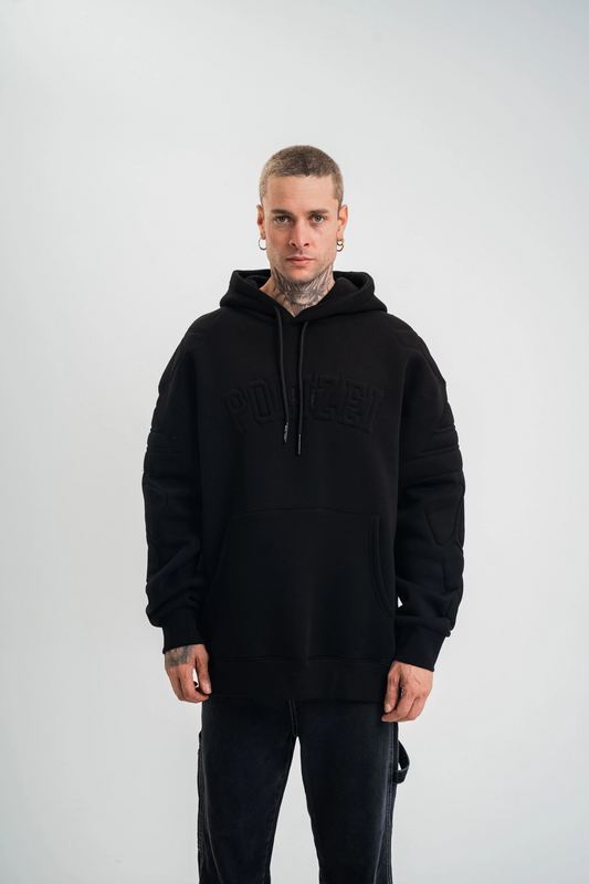 Erkek Oversize Kapşonlu Nakışlı SweatShirt - Siyah