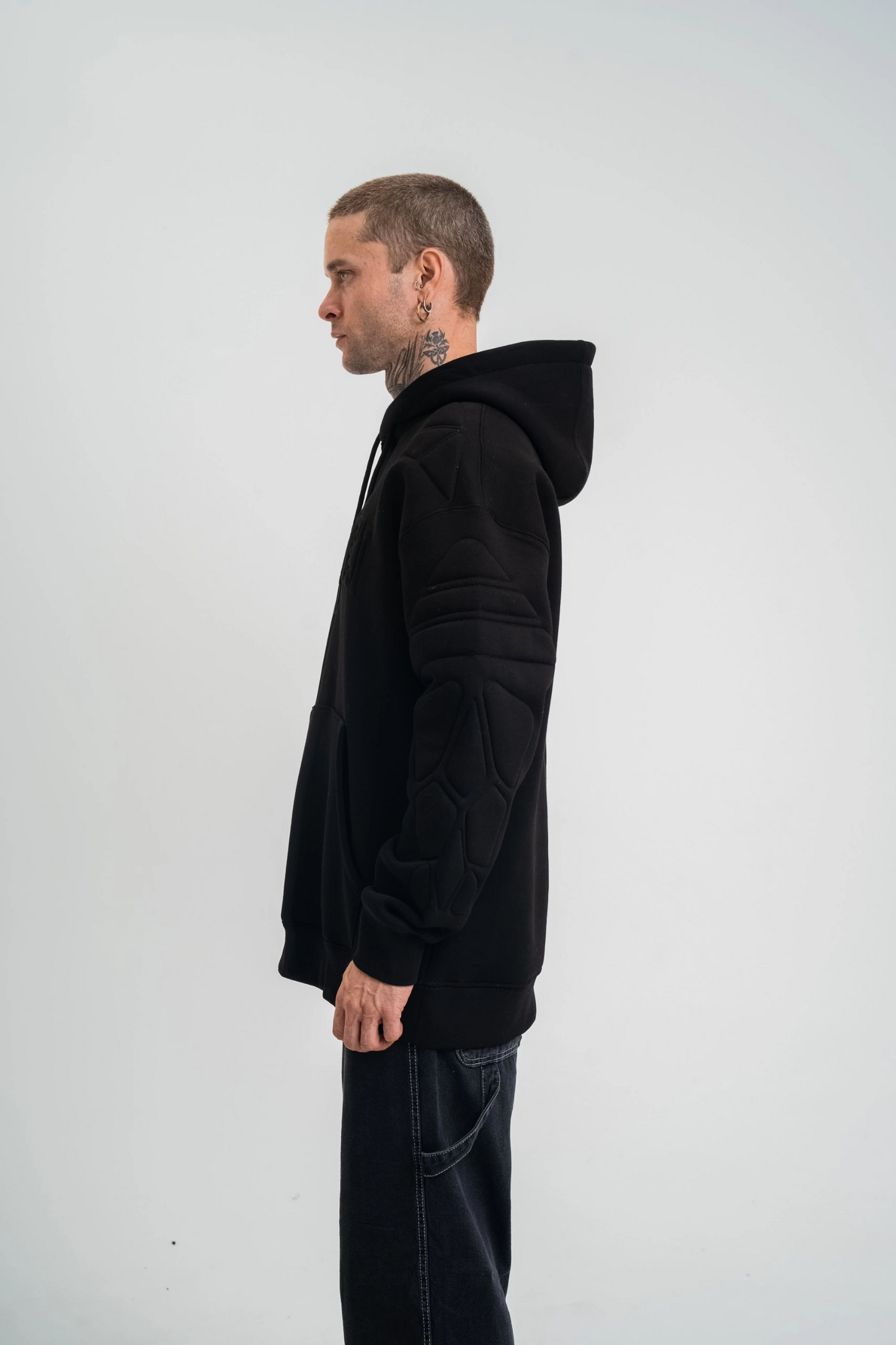 Erkek Oversize Kapşonlu Nakışlı SweatShirt - Siyah