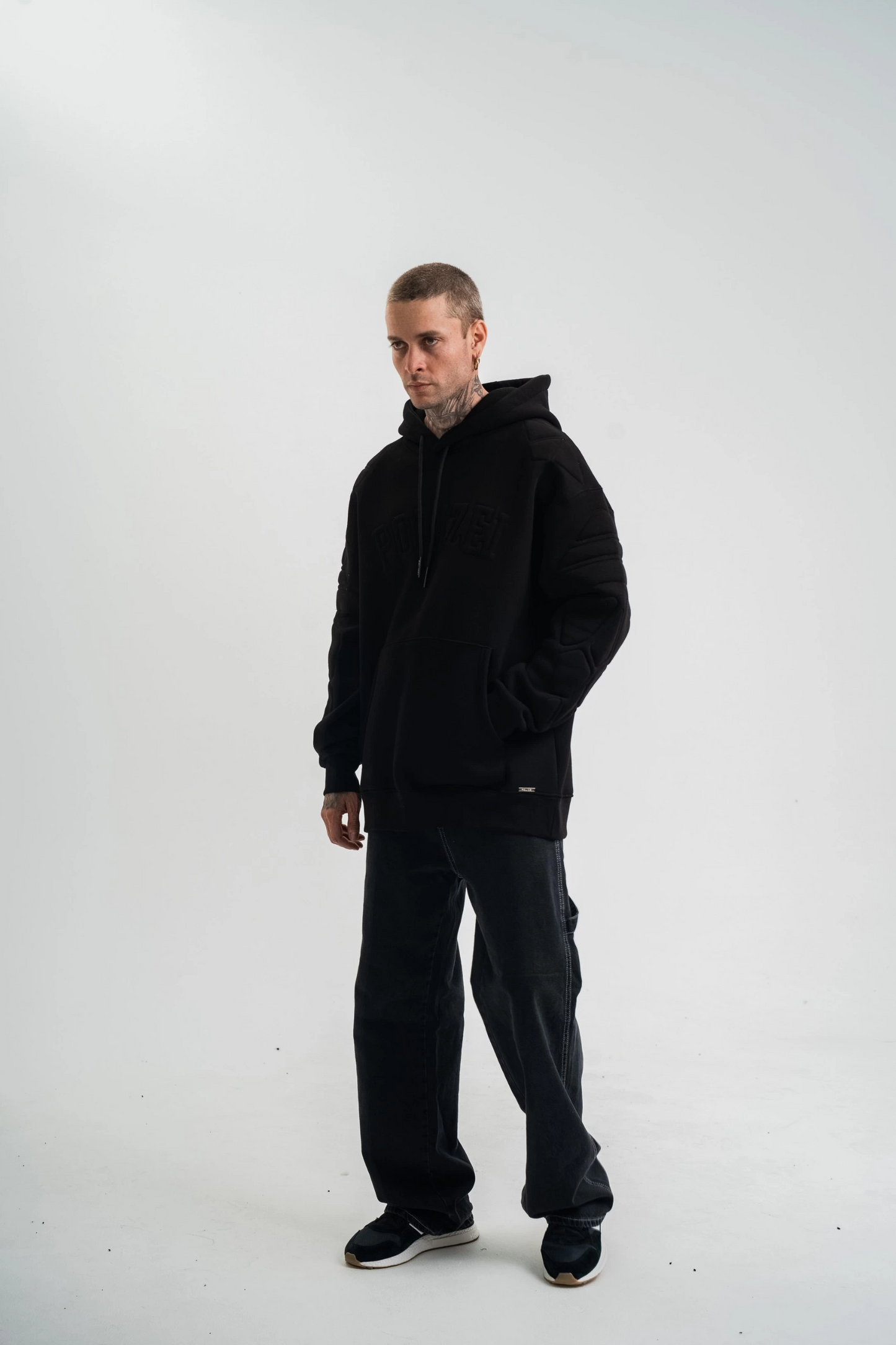 Erkek Oversize Kapşonlu Nakışlı SweatShirt - Siyah